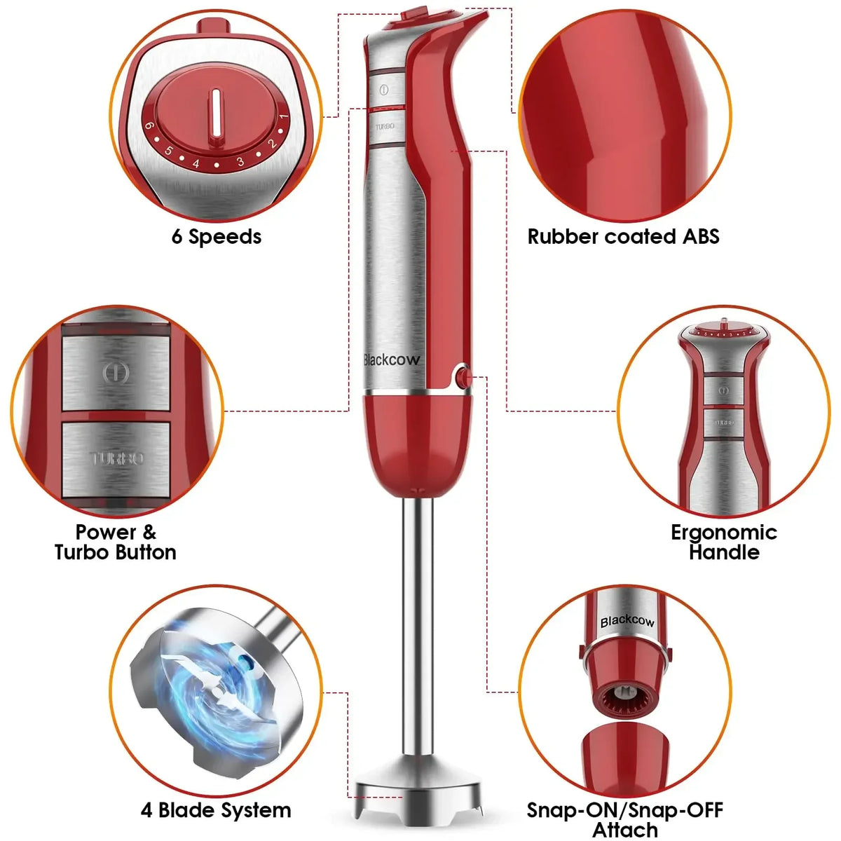 Immersion Blender 5 in 1 Hand Blender Max 800W, 6 Speed Mode Handheld Blender Stainless Steel Blade With Mixing Beaker, Chopper
