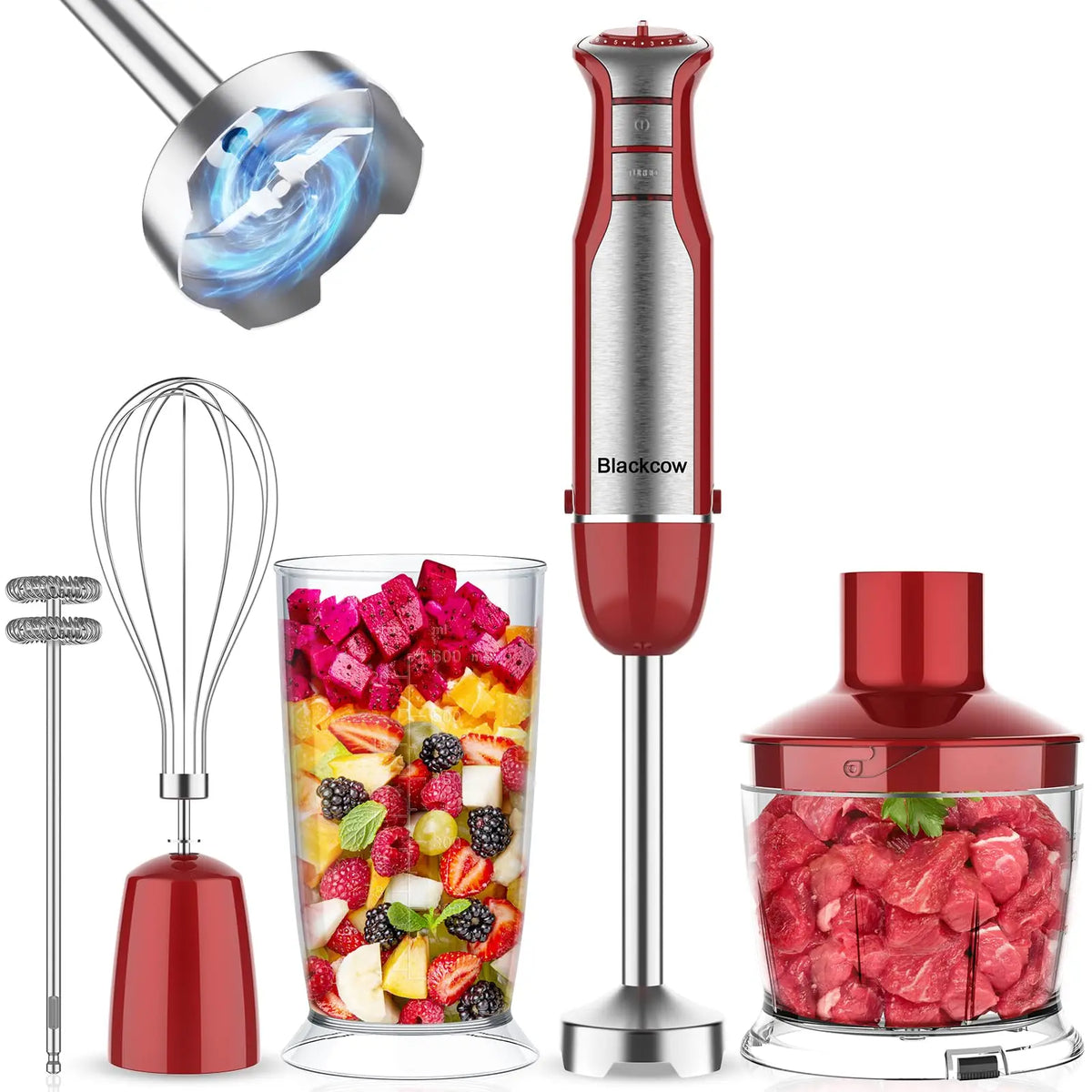 Immersion Blender 5 in 1 Hand Blender Max 800W, 6 Speed Mode Handheld Blender Stainless Steel Blade With Mixing Beaker, Chopper