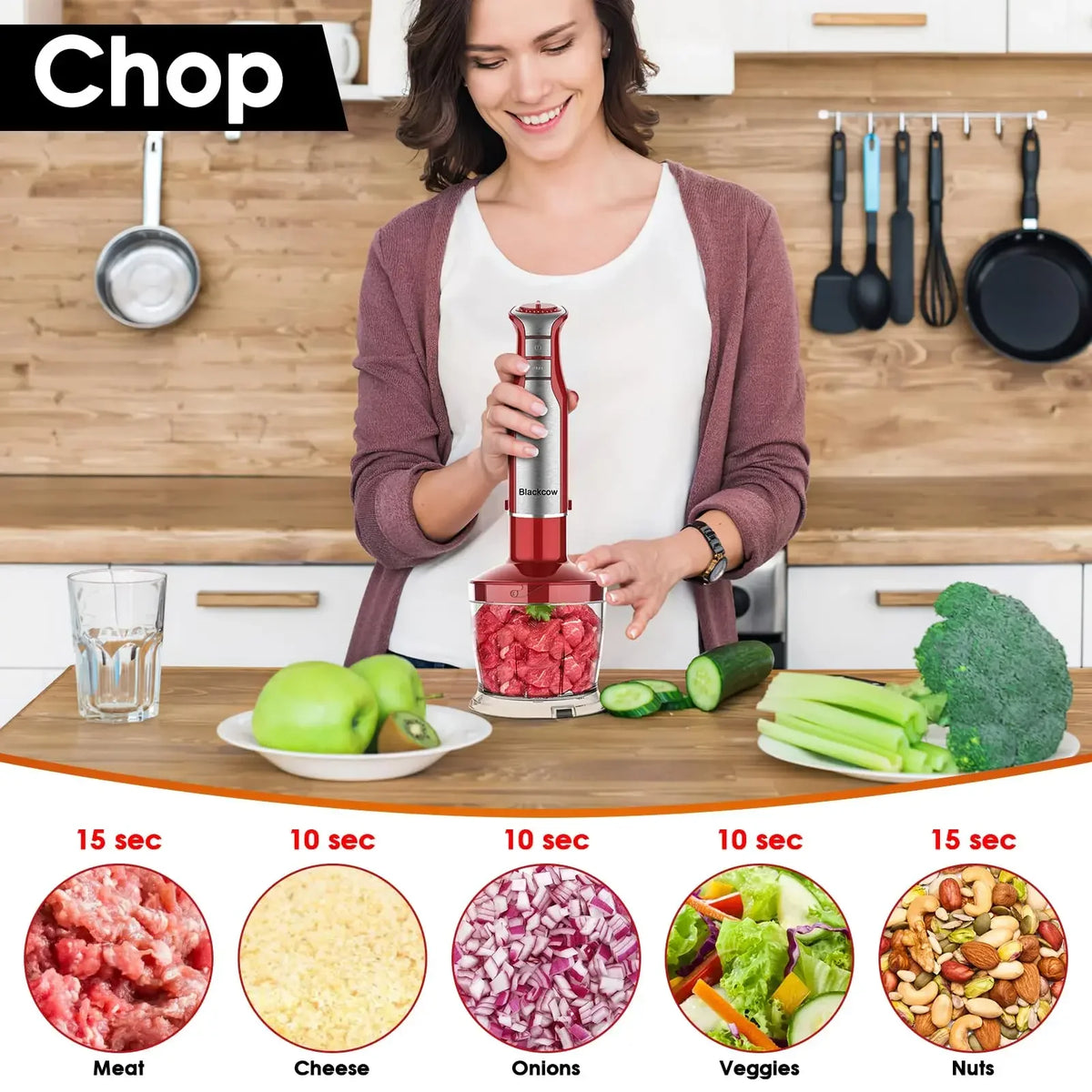 Immersion Blender 5 in 1 Hand Blender Max 800W, 6 Speed Mode Handheld Blender Stainless Steel Blade With Mixing Beaker, Chopper