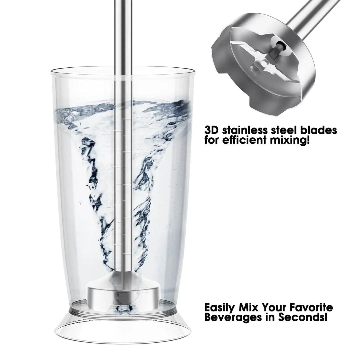 Immersion Blender 5 in 1 Hand Blender Max 800W, 6 Speed Mode Handheld Blender Stainless Steel Blade With Mixing Beaker, Chopper